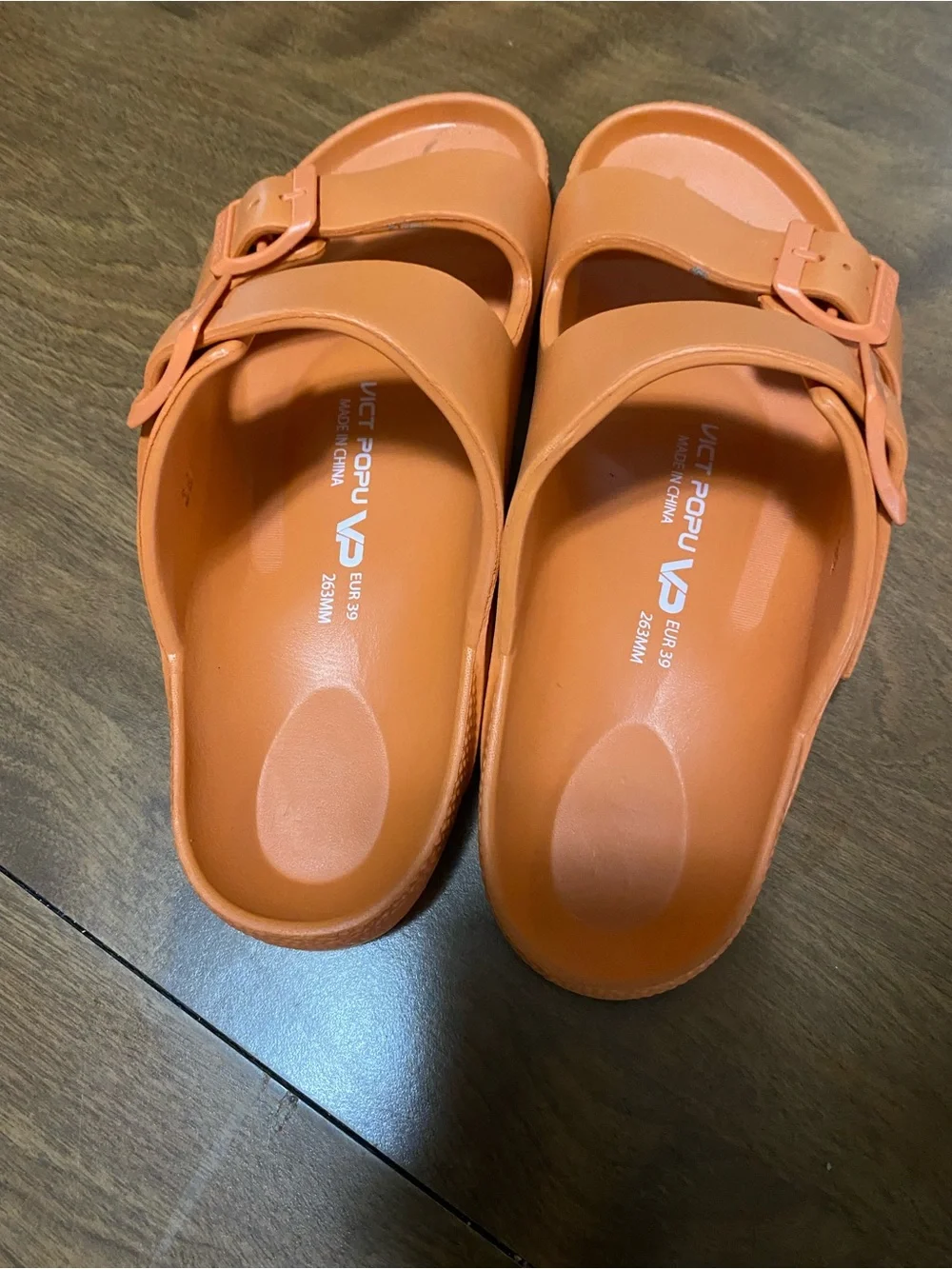 Women’s Double-Buckle Slide Sandals in Orange